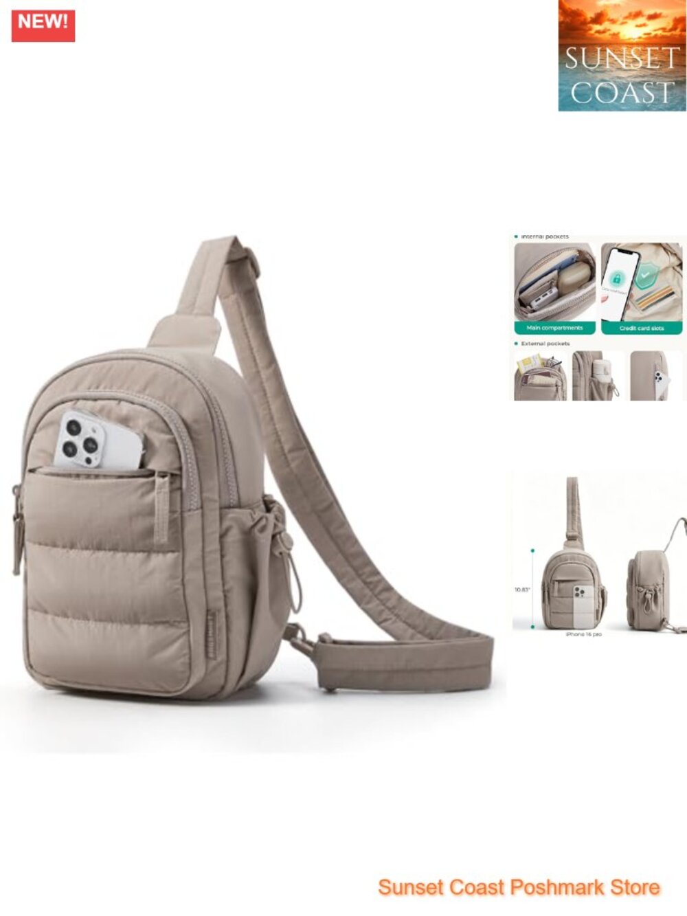 Small Sling Bag Crossbody Puffer Hobo Handbag Travel Hiking RFID Blocking